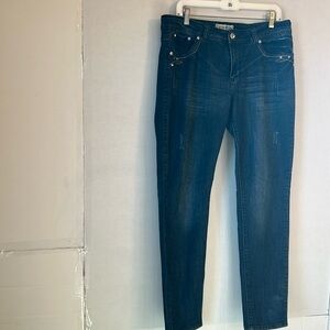 BB Couture Dark Wash Distressed Embellished Denim Jean. Size 14